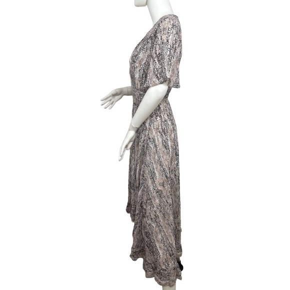 Miami Maxi Dress M Francesca’s Hi/Lo Ruffled Hemline Wrap Around Flutter Sleeves - Picture 3 of 15